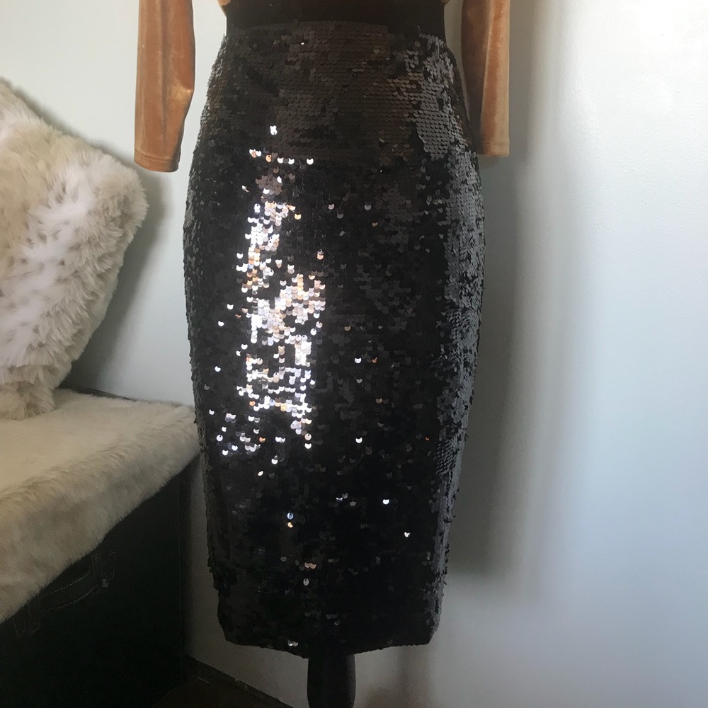 Black sequin midi skirt